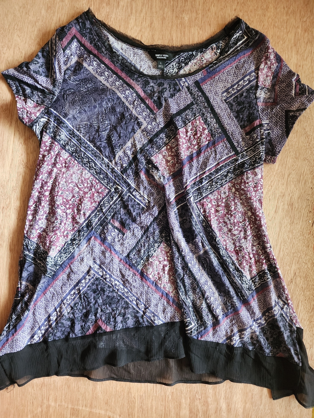 Simply Vera Vera Wang Patchwork Paisley Mesh Trim Top Size L